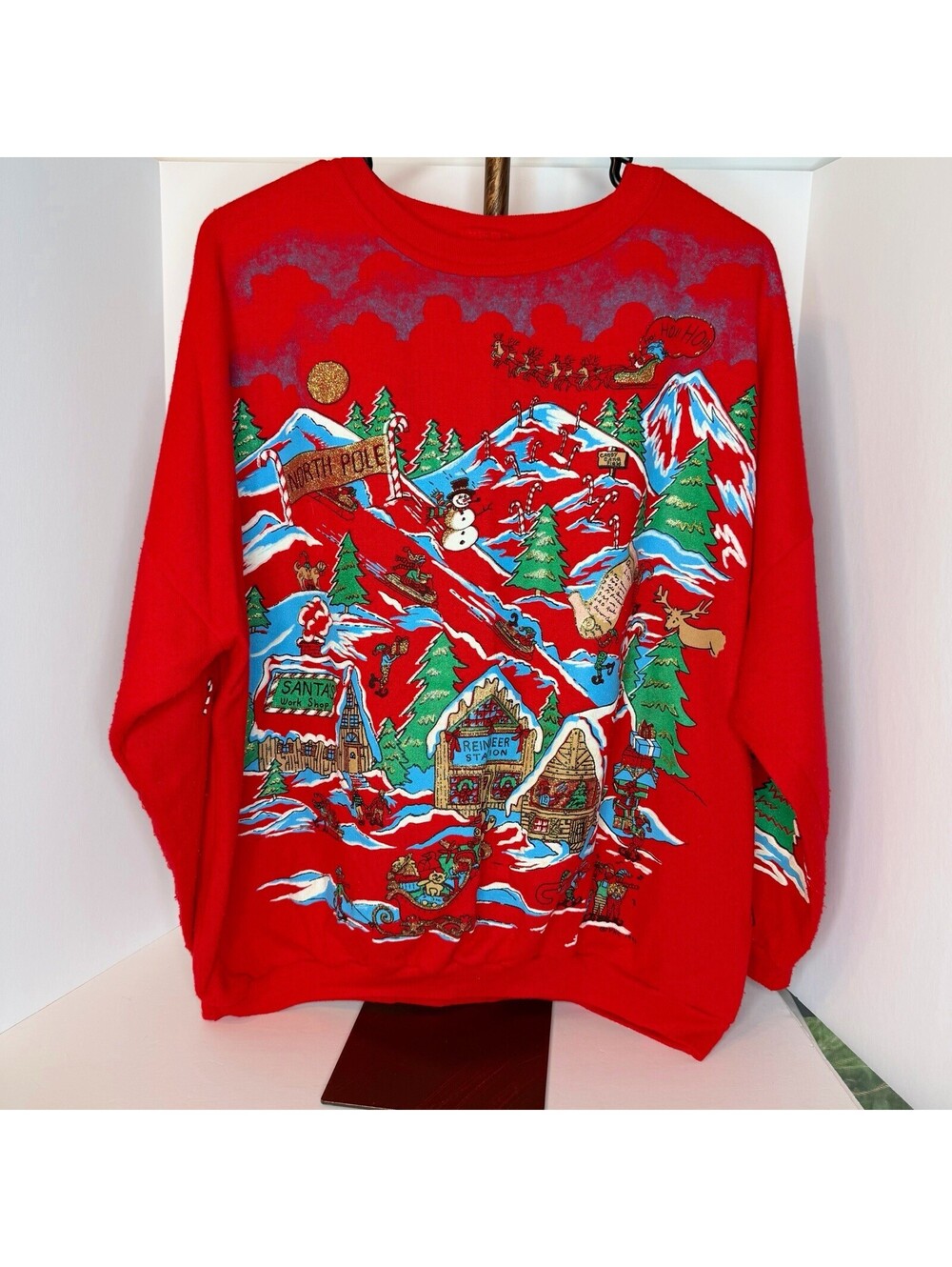 Vintage 1990 Nutcracker Christmas Sweatshirt Red Puff Print Winter Village L?